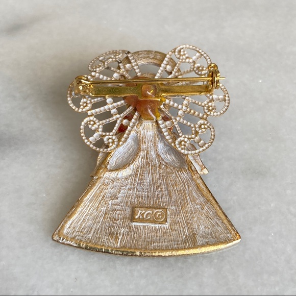 VINTAGE • Kenneth Cole Pearlcore Angel Rose Brooch Faux Pearl Grandmacore Cupid - Picture 4 of 5